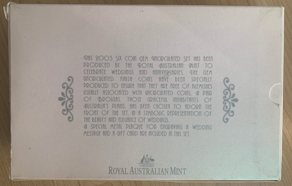 Australia 2003 Royal Australian Mint Wedding Coin Collection. Ideal Anniversary Gift.