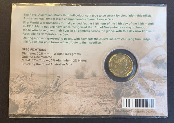 2014 Royal Australian Mint $2 Remembrance Day Coloured Uncirculated Coin