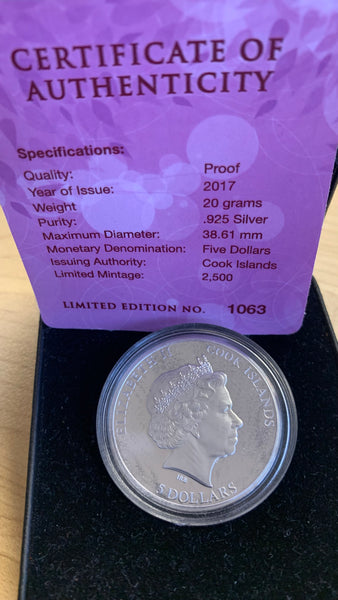 Cook Islands 2017 $5 World of Parrots "Pink & Grey Galah"   .925 1oz Coloured Silver Proof Coin