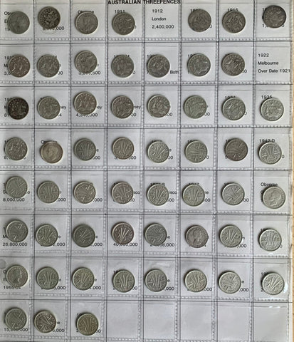 Australia 1910-64 Threepence Three Pence 3d collection Silver Coins except overdates