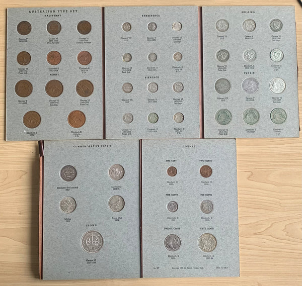 Australia 1910-64 Coin Type set Inc. Melbourne Centenary Florin in Dansco Album