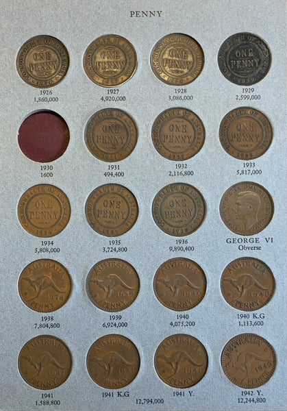 Australia 1911-64 One Penny, 1d Collection. Complete except 1930 but includes 1925 & 1946