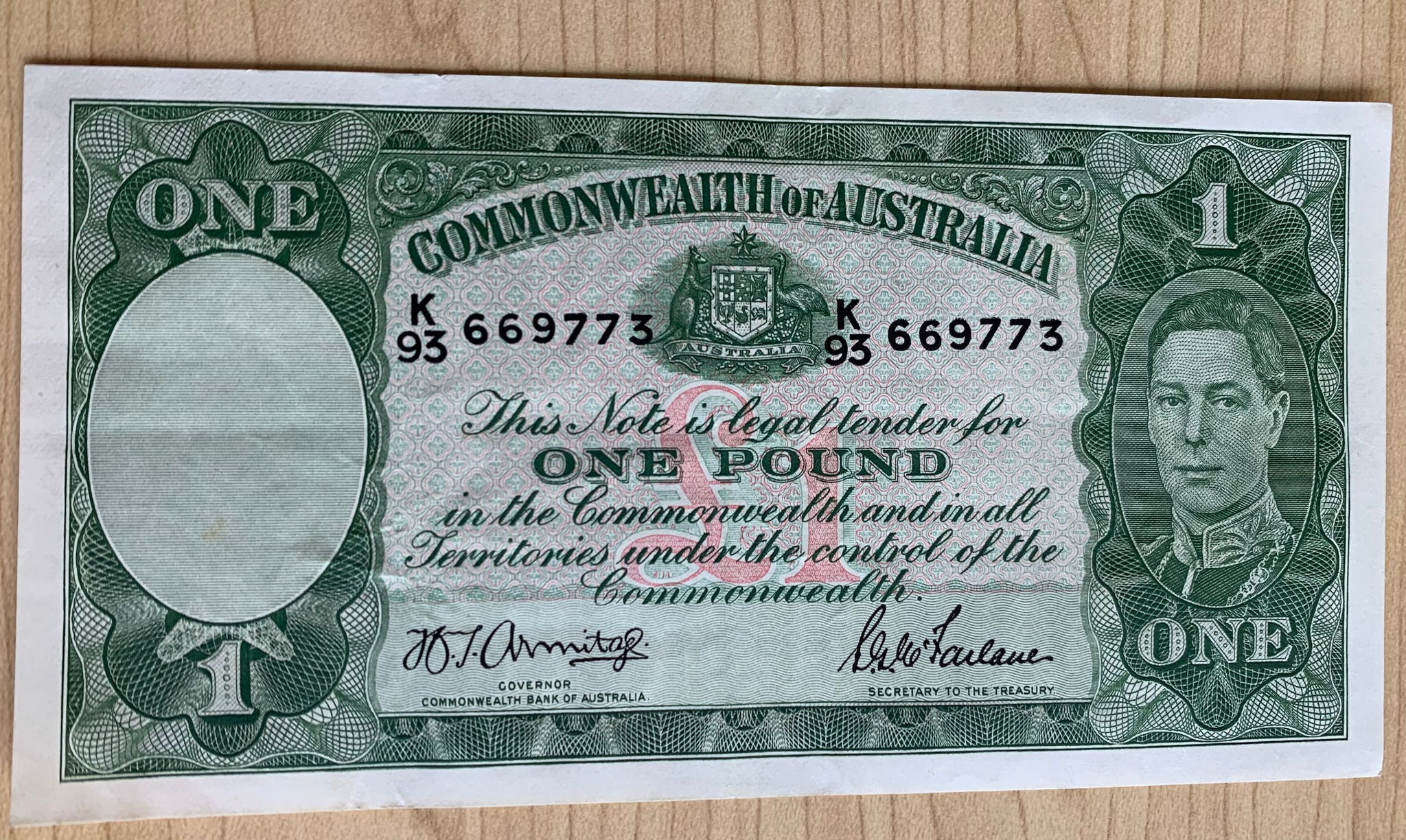 R30 KGVI Commonwealth of Australia £1 One Pound Armitage/McFarlane VF