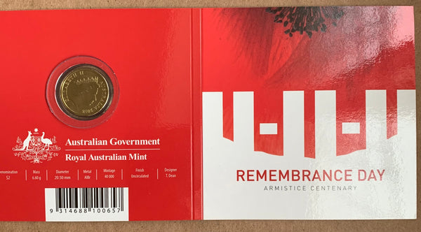 2018 Royal Australian Mint $2 Remembrance Day C Mintmark Coloured Coin