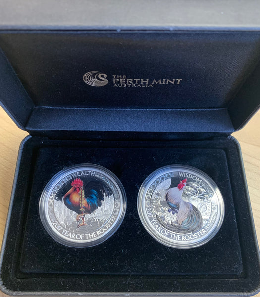 Tuvalu 2017 New Year of the Rooster set of 2 1oz 999 Silver Proof $1 Coins