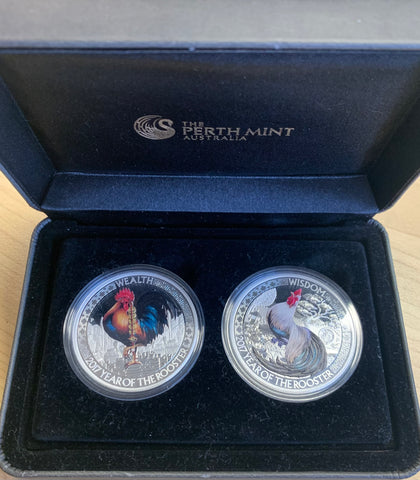 Tuvalu 2017 New Year of the Rooster set of 2 1oz 999 Silver Proof $1 Coins