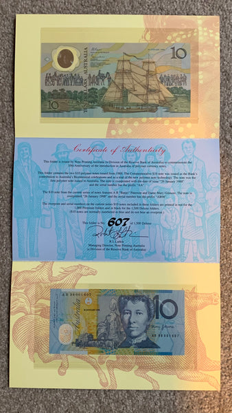 Australia 1998 10th Anniversary of Polymer Banknotes Deluxe $10 Folder