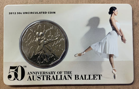 2012 50c Fifty Cents 50th Anniversary of the Australian Ballet Carded Uncirculated Coin