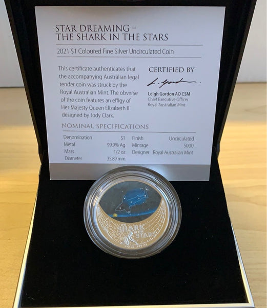 2021 Royal Australian Mint $1 Star Dreaming The Shark in the Stars 1/2oz 999 Silver Proof Coin
