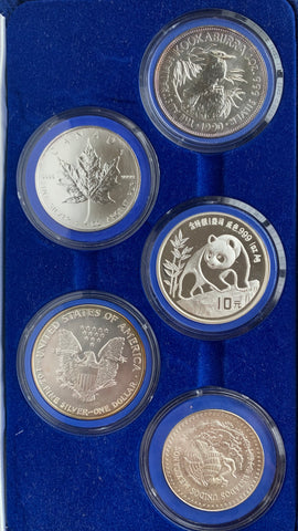 China PRC 1990 10 yuan Panda, USA, Australia, Canada & Mexico 1oz .999 Silver Coins