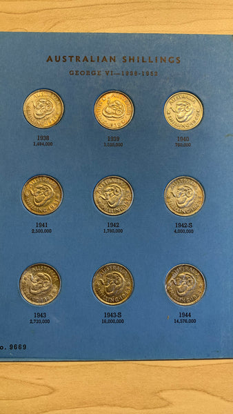 Australian Silver Shilling 1/- 1938 to 1963 Set Complete