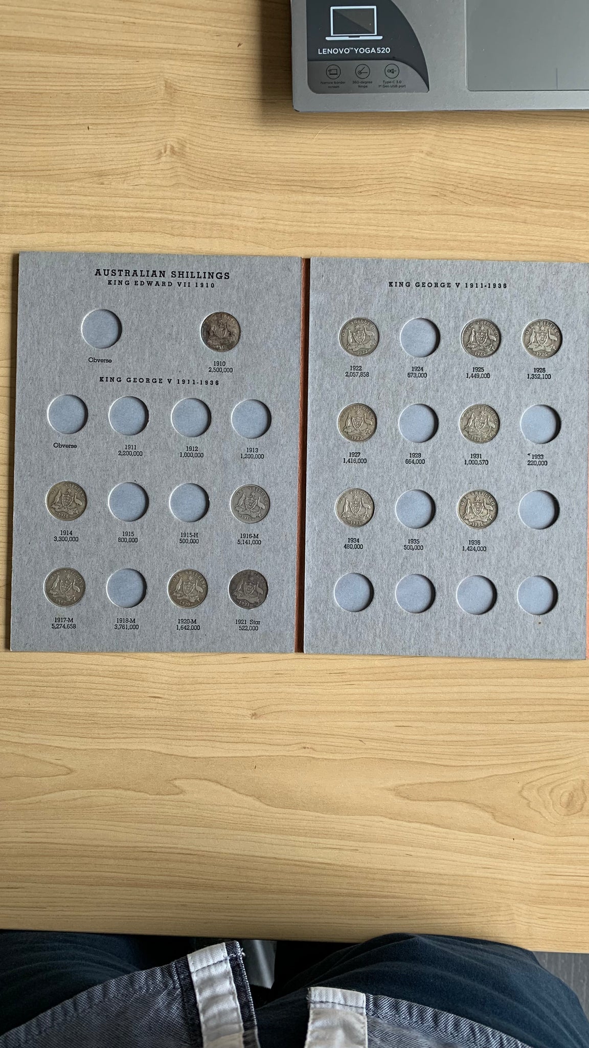 Australian Silver Shilling 1/- Collection in Dansco Album Including 1921 Star