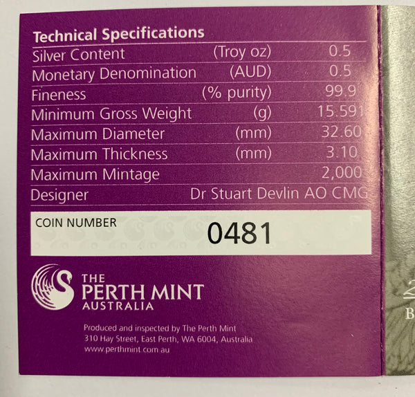 Australia 2015 Perth Mint 50 cents 50c The 25th Anniversary Australian Kookaburra 1/2oz .999 Proof Silver Coin
