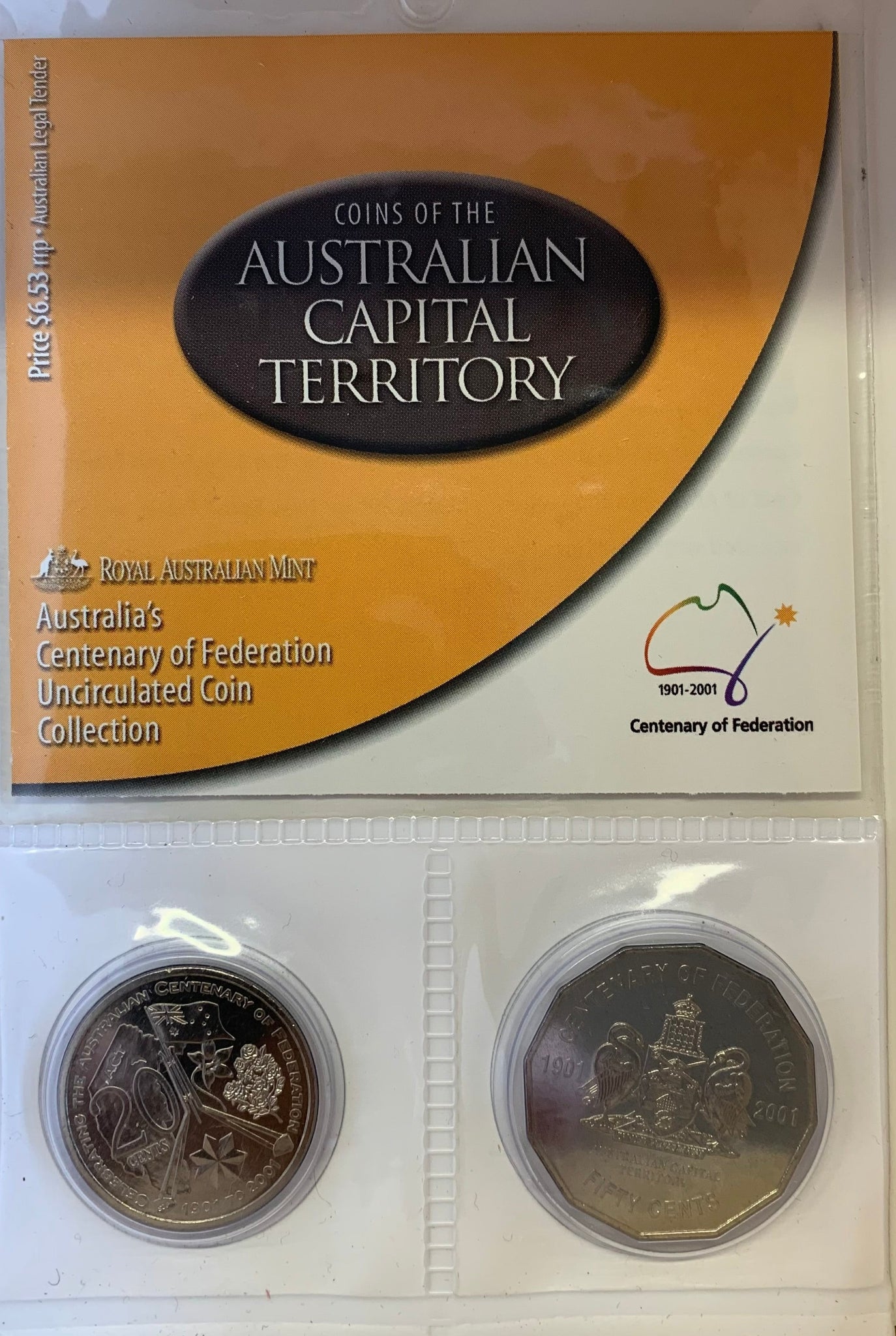 2001 Centenary of Federation ACT 20c & 50c uncirculated