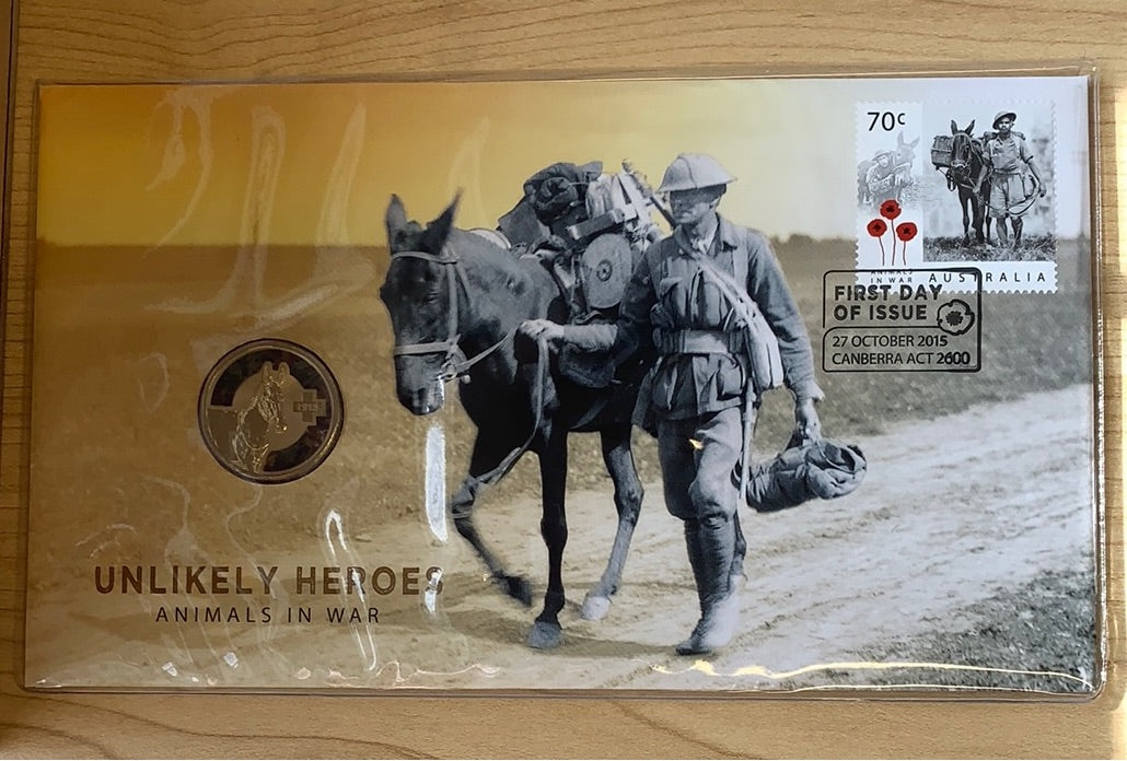 Australia 2015 Unlikely Heroes PNC with coloured$1 coin