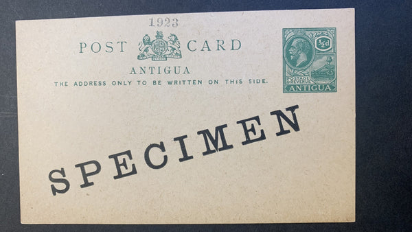 Antigua Halfpenny Green KGV Post Card Overprinted Specimen