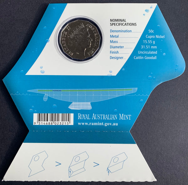 Australia 2008 Royal Australian Mint 50c Fifty Cents carded Uncirculated Coin. 25th Anniversary of America's Cup Victory