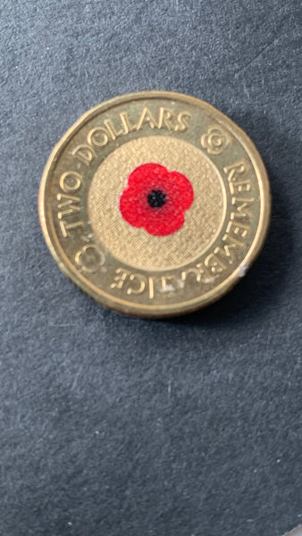 2012 Remembrance Day $2 'C' Mintmark Coloured Uncirculated Coin in capsule
