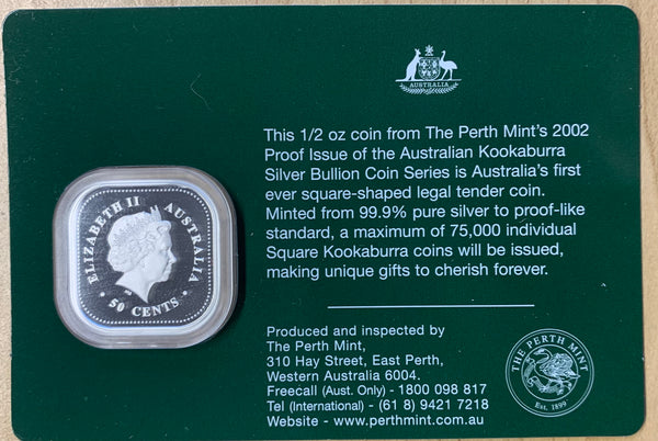 Australia 2002 Perth Mint Fifty cents Kookaburra 1/2oz Silver Proof Coin