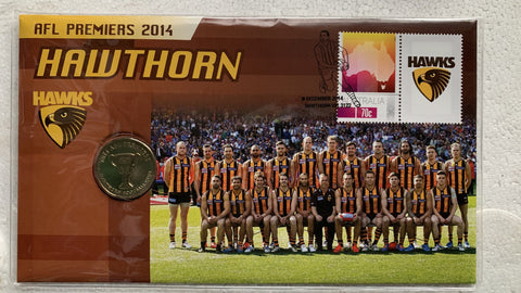 2014 AFL Premiers Hawthorn PNC stamp $1 coin cover