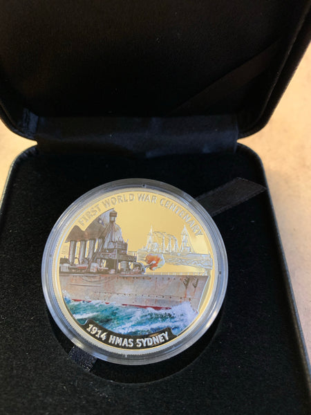Solomon Islands 2014 First World War - HMAS SYDNEY 1oz .925 Silver Coin Box Cert
