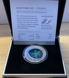 2016 $5 Northern Sky Domed - Cygnus 1oz 999 Silver Proof Coin Box Cert