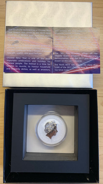 Tuvalu 2017 Perth Mint $1 Year of the Dragon  1oz 999 Silver Proof  Coin
