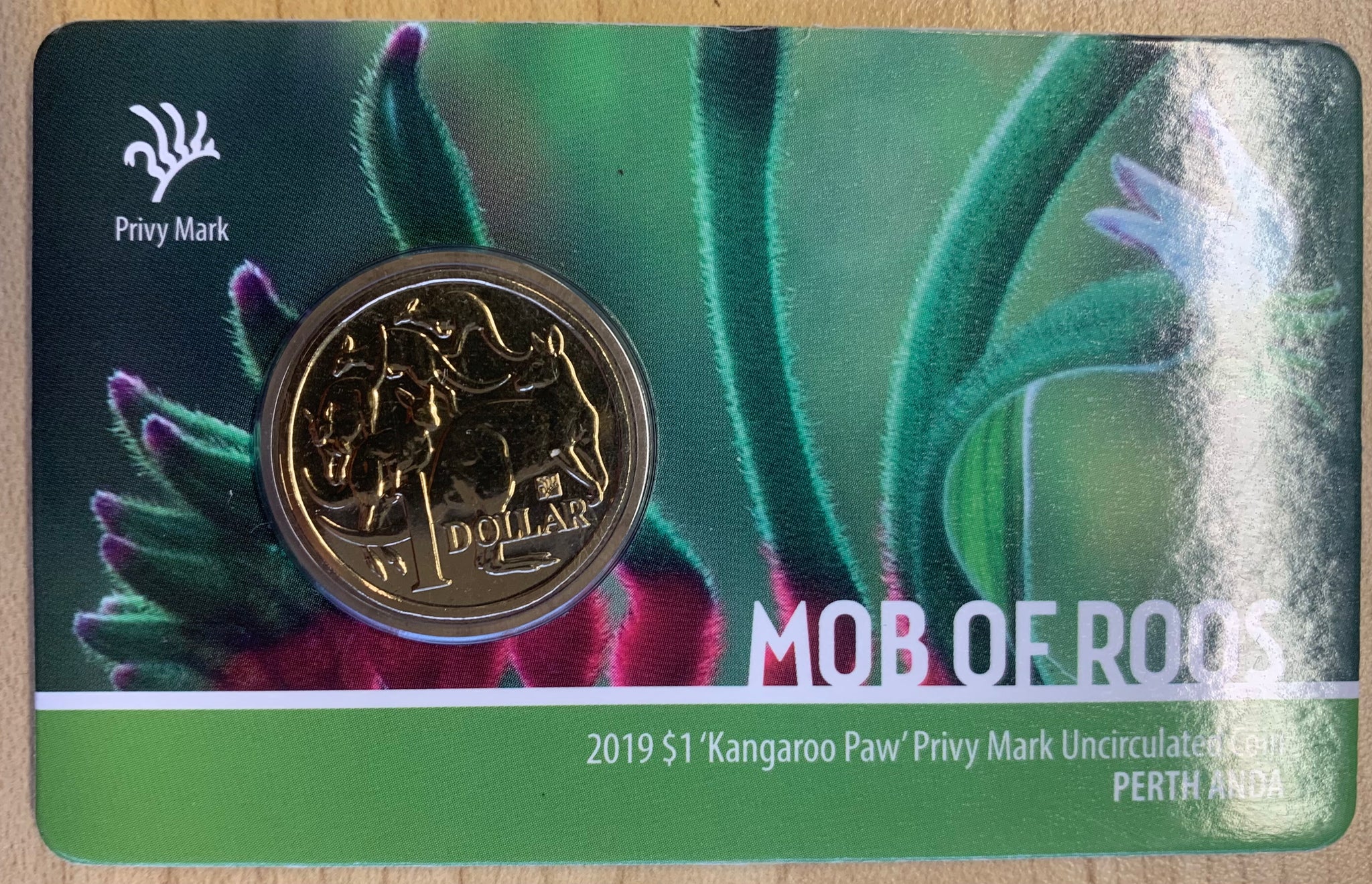 2019  Royal Australian Mint $1 Mob of Roos Perth ANDA Kangaroo Paw Privy Mark