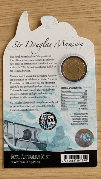 Australian 2012 Sir Douglas Mawson RAM $1  Uncirculated Coin