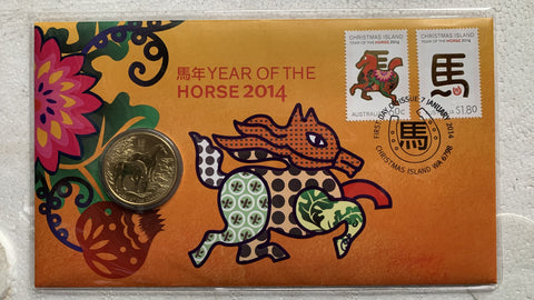 2014 One Dollar $1 Chinese Lunar New Year of the Horse PNC stamp and coin cover