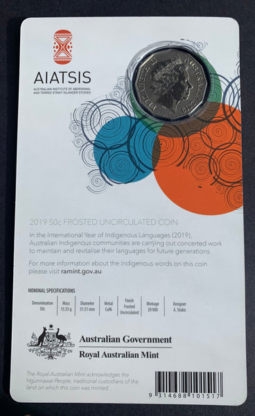 Australia 2019 Royal Australian Mint Indigenous Languages 50c Fifty Cents Carded Coin