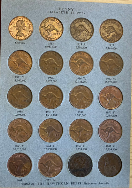 Australia 1911-64 One Penny, 1d Collection. Complete except 1930 but includes 1925 & 1946