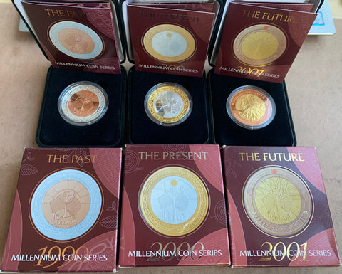 Australia 1999 - 2001 Millennium Past, Present & Future Silver $10 Proof Coins