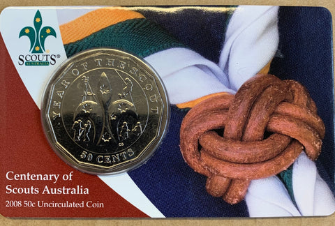 2008 Australia 50c Fifty Cents Centenary Of Scouts in Australia Carded Uncirculated Coin