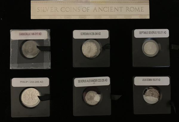 Roman Set of 12 Silver Denarius Coins in Display Box with Certificates