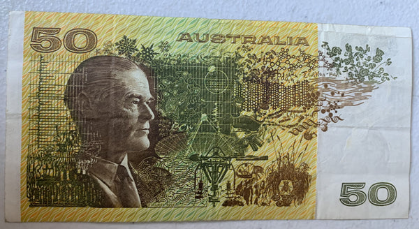 R505L Australian $50 Phillips Wheeler Last Prefix Banknote
