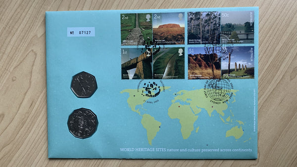 2005 Australian / Great Britain 50c World Heritage Joint Issue PNC 1st Day Issue