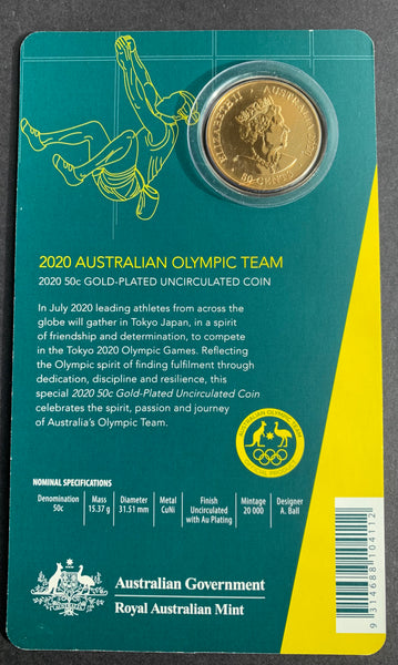 Australia 2020 Royal Australian Mint Fifty Cents 50c Australia Olympic Team  carded Uncirculated Coin.