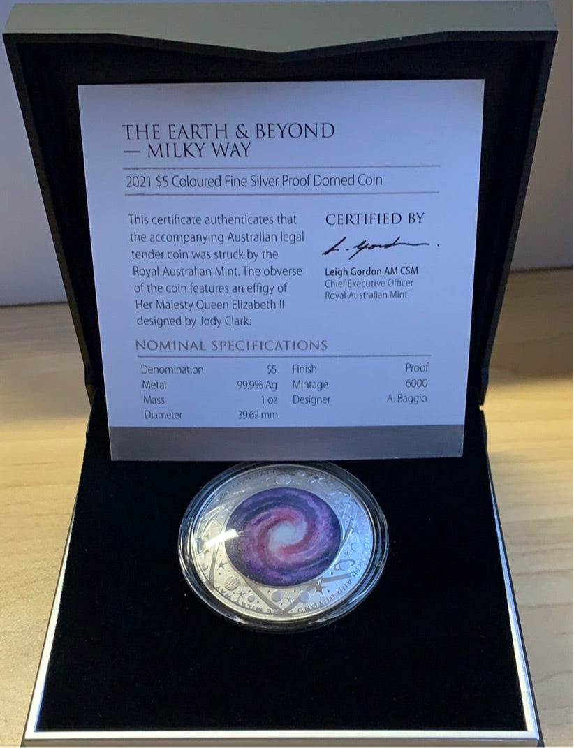 2021 $5 The Earth and Beyond - Milky Way Domed 1oz 999 Silver Coin Box Cert