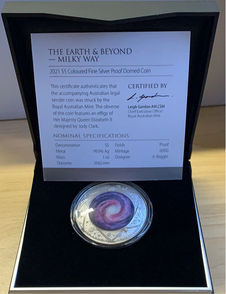 2021 $5 The Earth and Beyond - Milky Way Domed 1oz 999 Silver Coin Box Cert