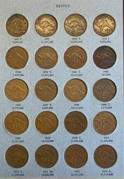 Australia 1911-64 One Penny, 1d Collection. Complete except 1930 but includes 1925 & 1946