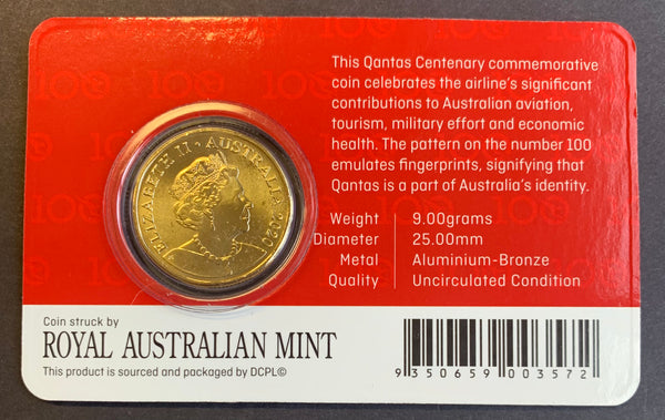 2020 Royal Australian Mint $1 Qantas Centenary Celebrating 100 Years Carded Uncirculated Coin