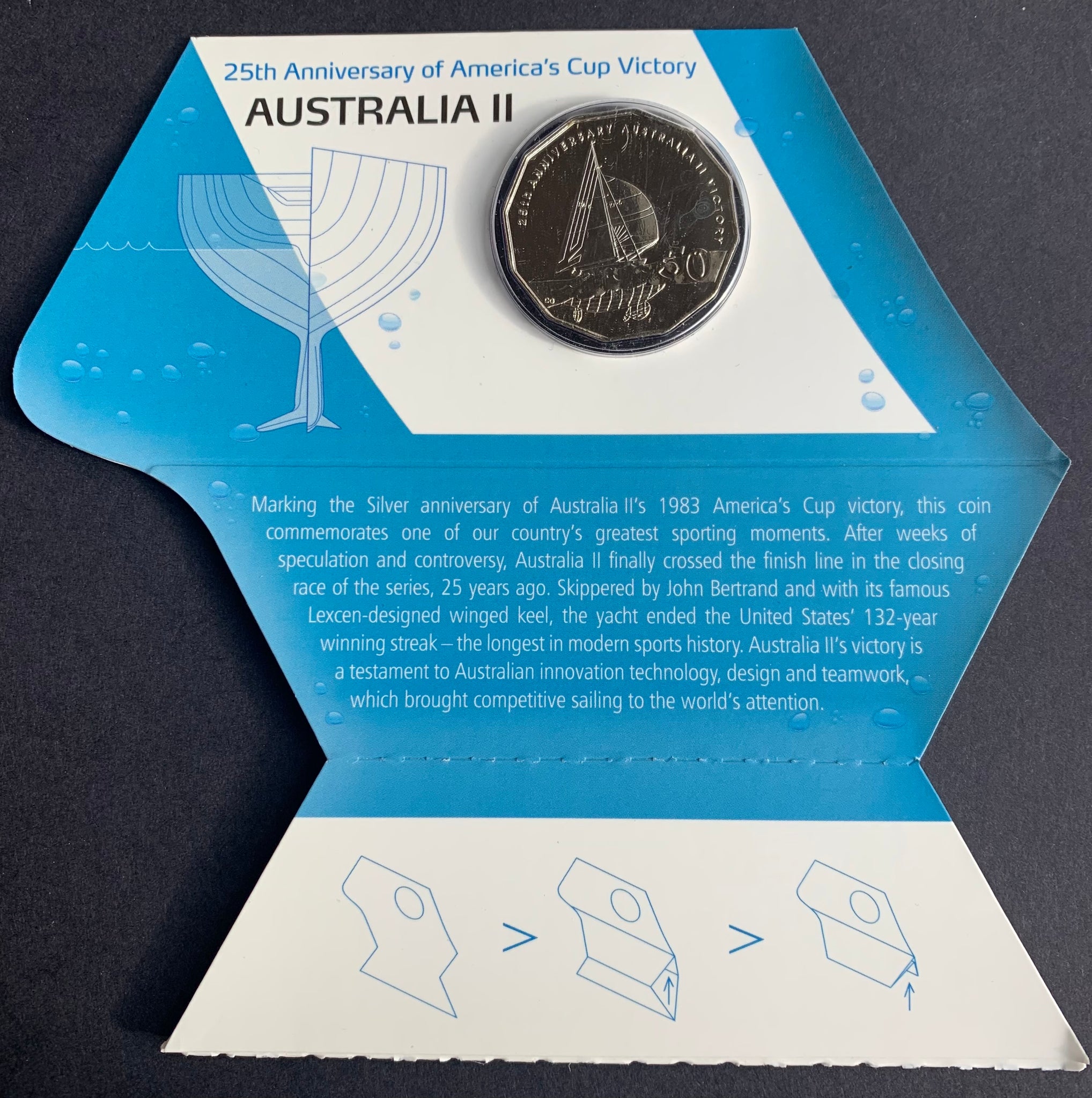 Australia 2008 Royal Australian Mint 50c Fifty Cents carded Uncirculated Coin. 25th Anniversary of America's Cup Victory