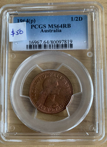 AUSTRALIA 1964 Perth Half Penny ½d PCGS MS64RB