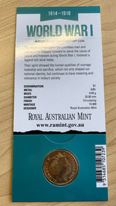 2014 Australia ANZAC Centenary carded $1 Uncirculated Coin. Albany Counterstamp