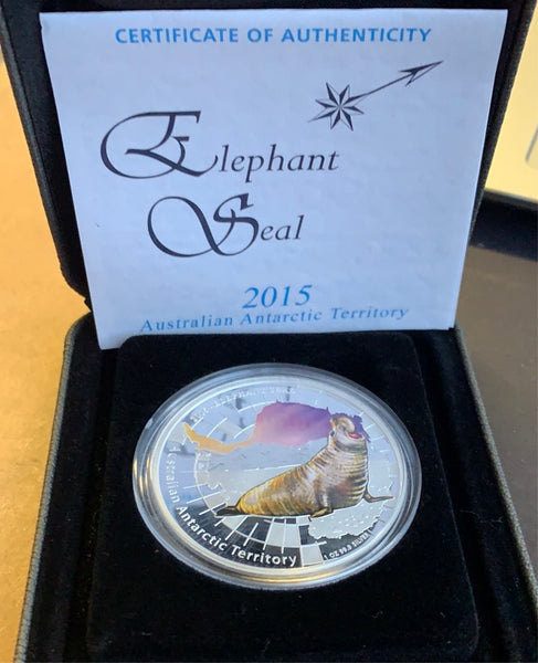 Australia Antarctic 2015 Perth Mint Australian Antarctic Territory Elephant Seal $1 1oz .999 Silver Proof Coin