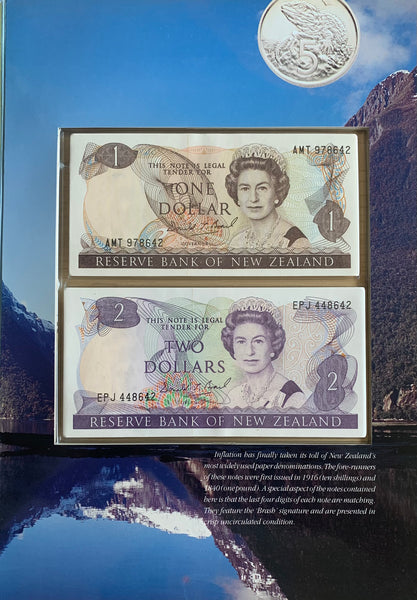 New Zealand Coin & Banknote Folder with $1 & $2 Paper Notes