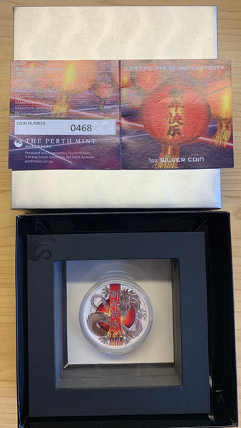 Tuvalu 2017 Perth Mint $1 Year of the Dragon  1oz 999 Silver Proof  Coin