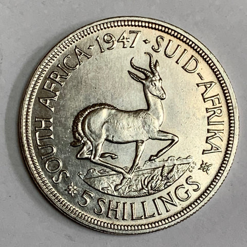 South Africa 1947 Crown 5/-  Shillings  Silver.