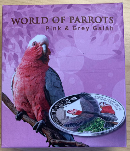 Cook Islands 2017 $5 World of Parrots "Pink & Grey Galah"   .925 1oz Coloured Silver Proof Coin